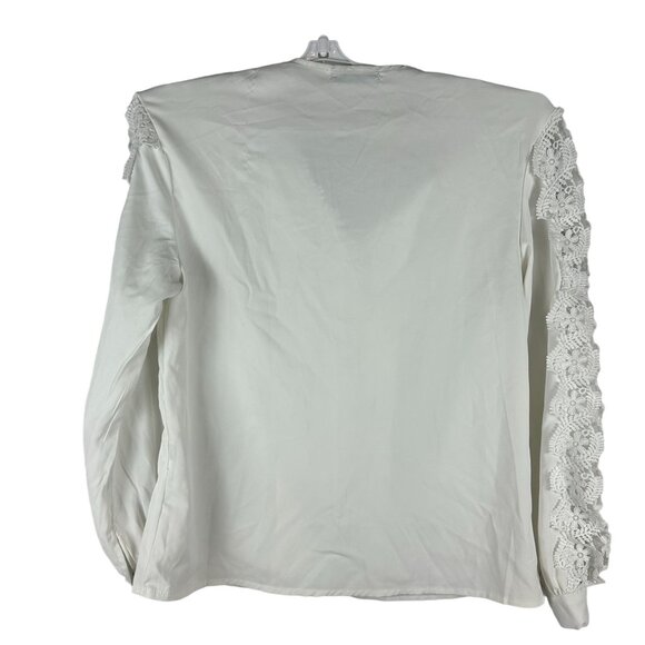 ChicMe White Long Sleeve Blouse With Lace Trim & Button Closure Size L - Picture 4 of 7